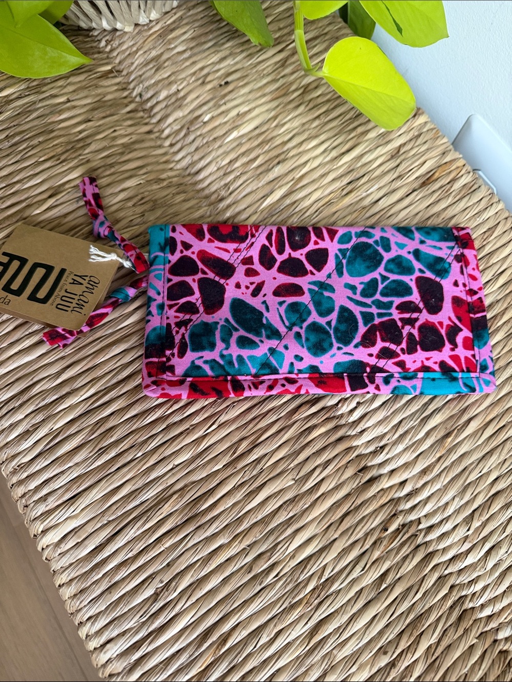 Amani Ya Juu Fabric Patterned Fold-Over Travel Wallet - Vibrant Pink & Teal